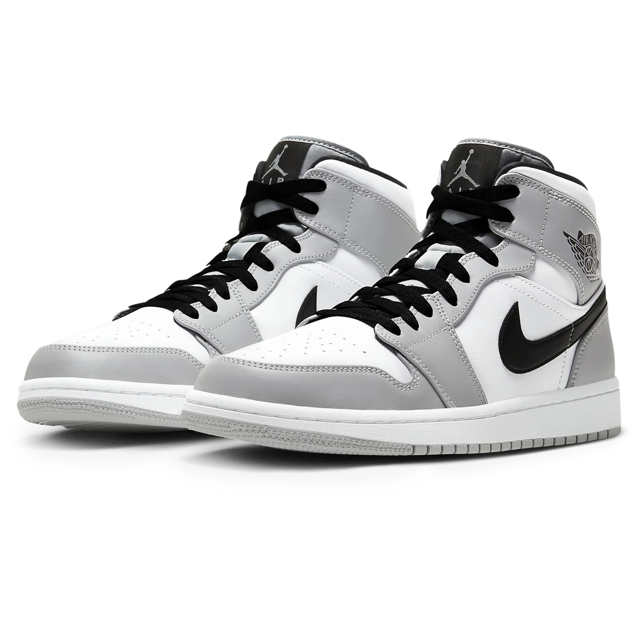 Front side view of Air Jordan 1 Mid Light Smoke Grey 554724-092
